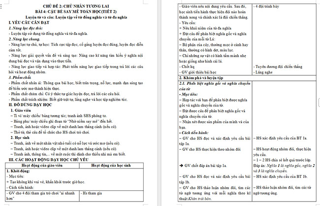 Giáo án Tiếng Việt 5 Luyện tập về từ đồng nghĩa và từ đa nghĩa