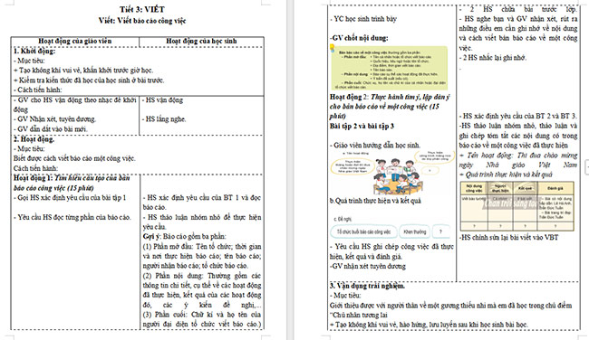 Giáo án Tiếng Việt 5 Viết báo cáo công việc