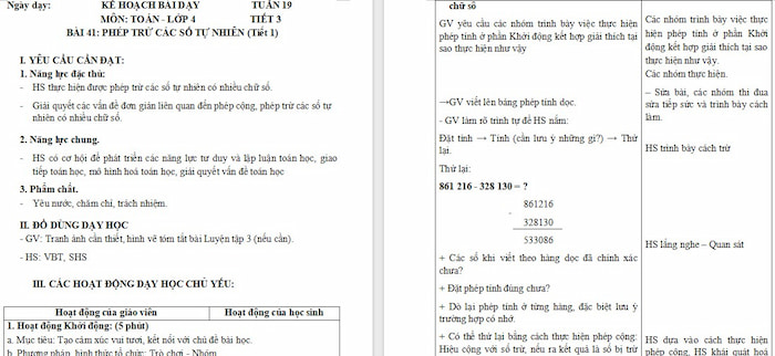 Giáo án Toán 4 Bài 41: Phép trừ các số tự nhiên