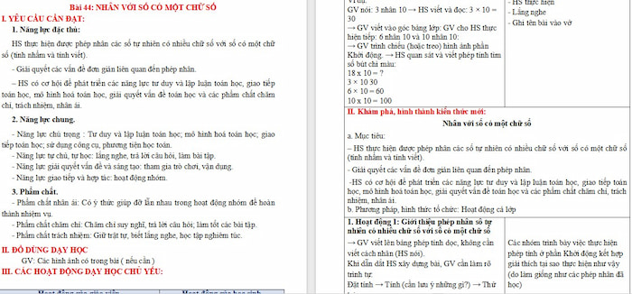 Giáo án Toán 4 Bài 44: Nhân với số có một chữ số