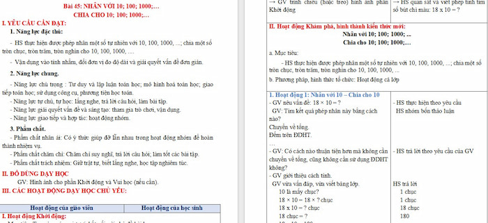 Giáo án Toán 4 Bài 45: Nhân với 10,100,1000,… Chia cho 10,100,1000,…
