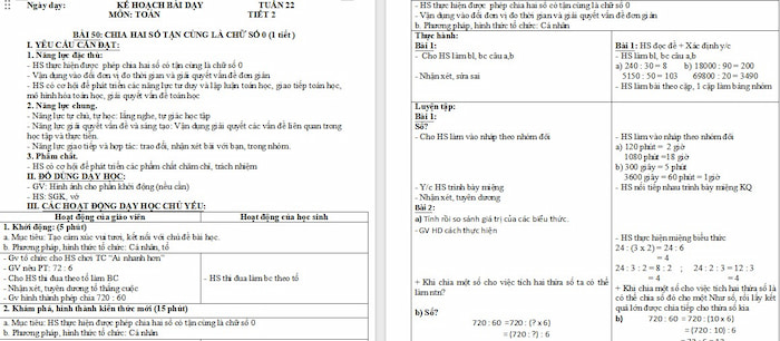 Giáo án Toán 4 Bài 50: Chia hai số có tận cùng là chữ số 0