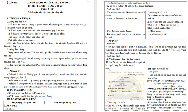 Giáo án Tiếng Việt 5 Luyện tập viết báo cáo công việc