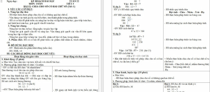 Giáo án Toán 4 Bài 52: Chia cho số có hai chữ số