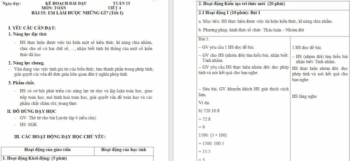 Giáo án Toán 4 Bài 53: Em làm được những gì?