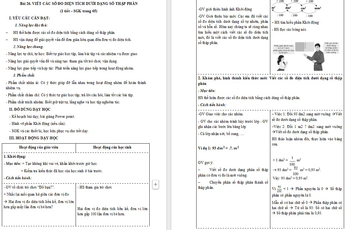 Giáo án Toán 5 CTST Bài 26 trang 65