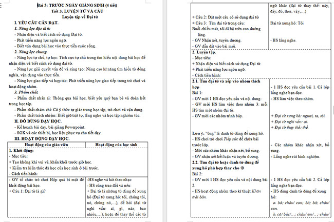Giáo án Tiếng Việt 5 Luyện tập về đại từ