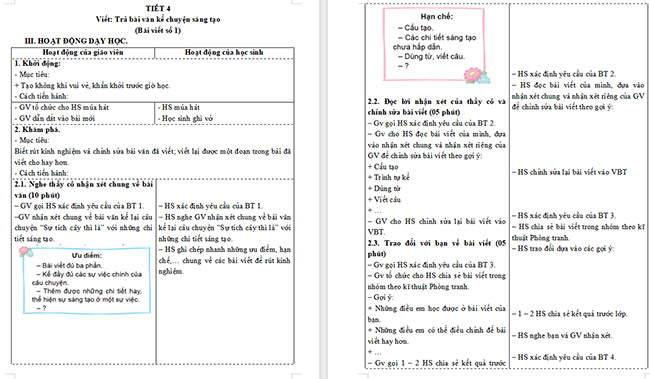 Giáo án Tiếng Việt 5 Trả bài văn kể chuyện sáng tạo (Bài viết số 1)