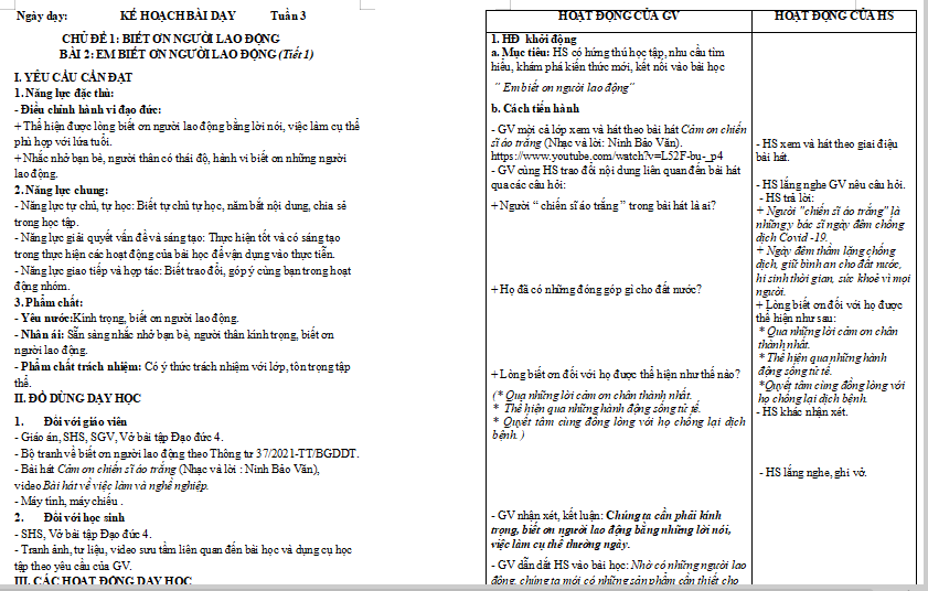 Bài 2: Em biết ơn người lao động