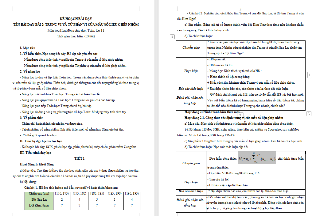 Trung vị và tứ phân vị của mẫu số liệu ghép nhóm
