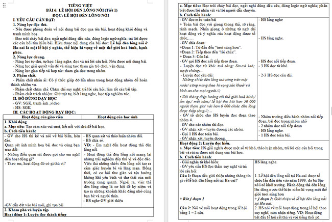 Giáo án Tiếng Việt 5 Lễ hội đèn lồng nổi