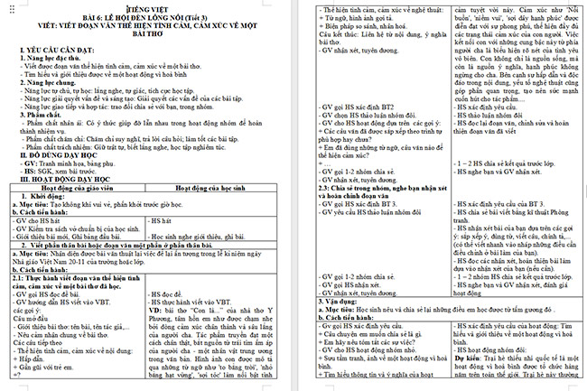 Giáo án Tiếng Việt 5 Viết đoạn văn thể hiện tình cảm, cảm xúc về một bài thơ