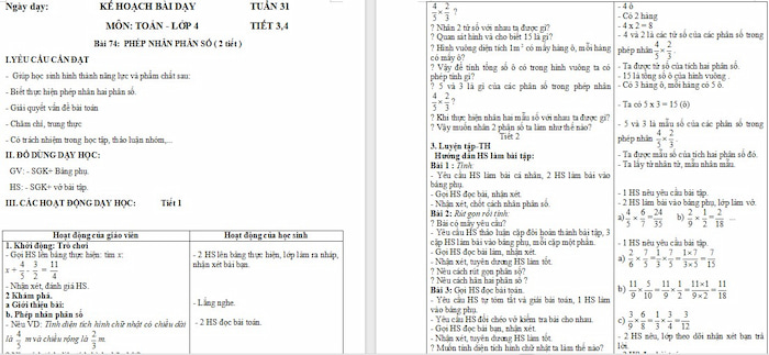 Giáo án Toán 4 Bài 74: Phép nhân phân số