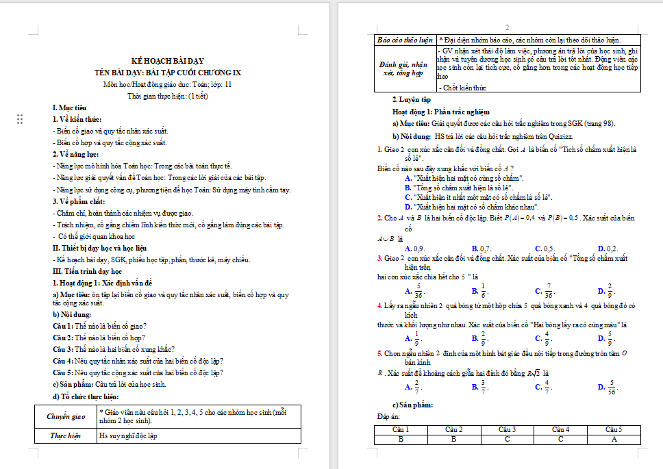 Giáo án PowerPoint Toán 11 Bài tập cuối chương 9