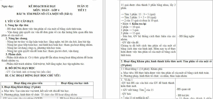 Giáo án Toán 4 Bài 76: Tìm phân số của một số