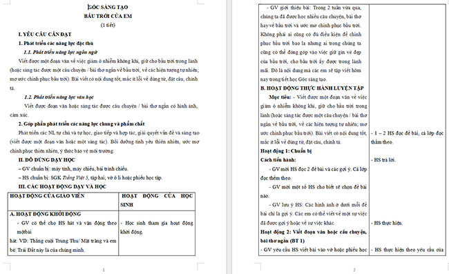 Giáo án Tiếng Việt 5 Bầu trời của em