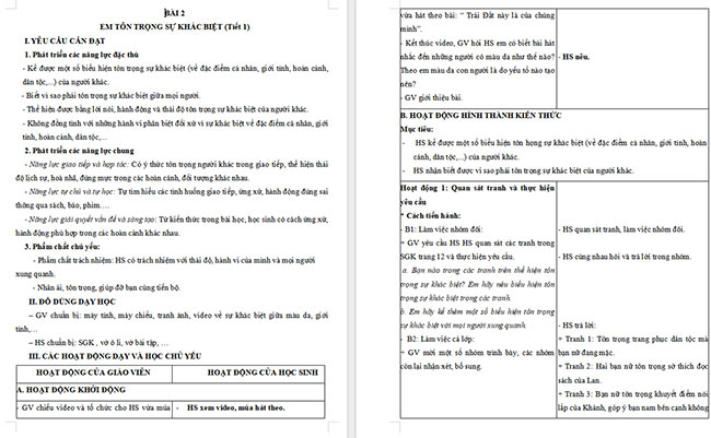 Giáo án Đạo đức 5 Em tôn trọng sự khác biệt