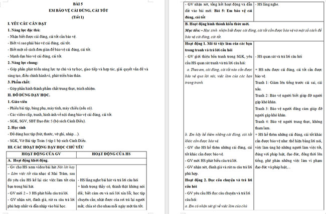 Giáo án Đạo đức 5 Em bảo vệ cái đúng, cái tốt