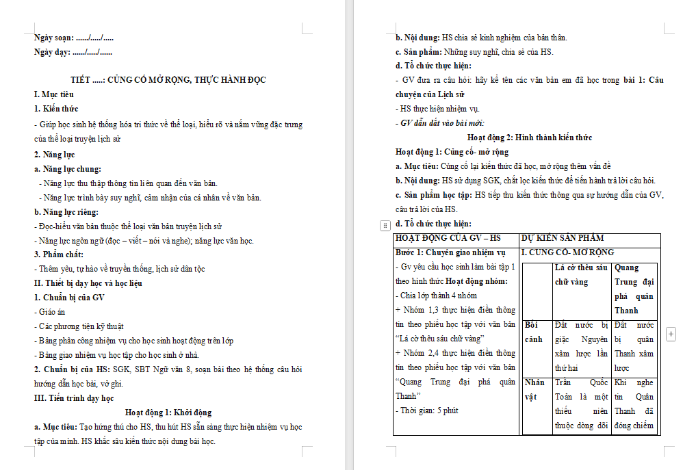 Giáo án Ngữ văn 8 Bài 1: Củng cố mở rộng