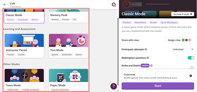 Chọn chế độ chơi