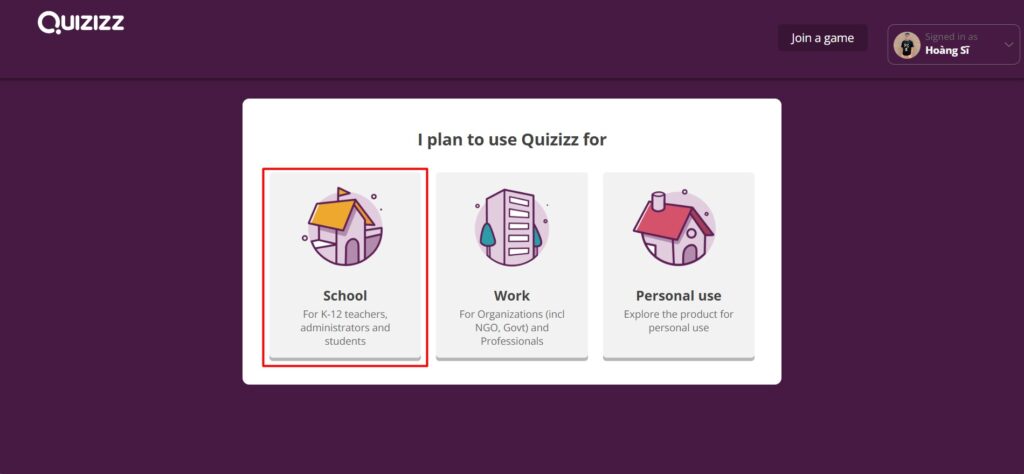 Thầy cô chọn mục “Trường học”