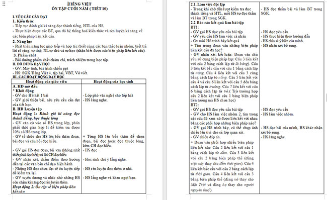 Giáo án Tiếng Việt 5 Ôn tập cuối năm học (Tiết 10)