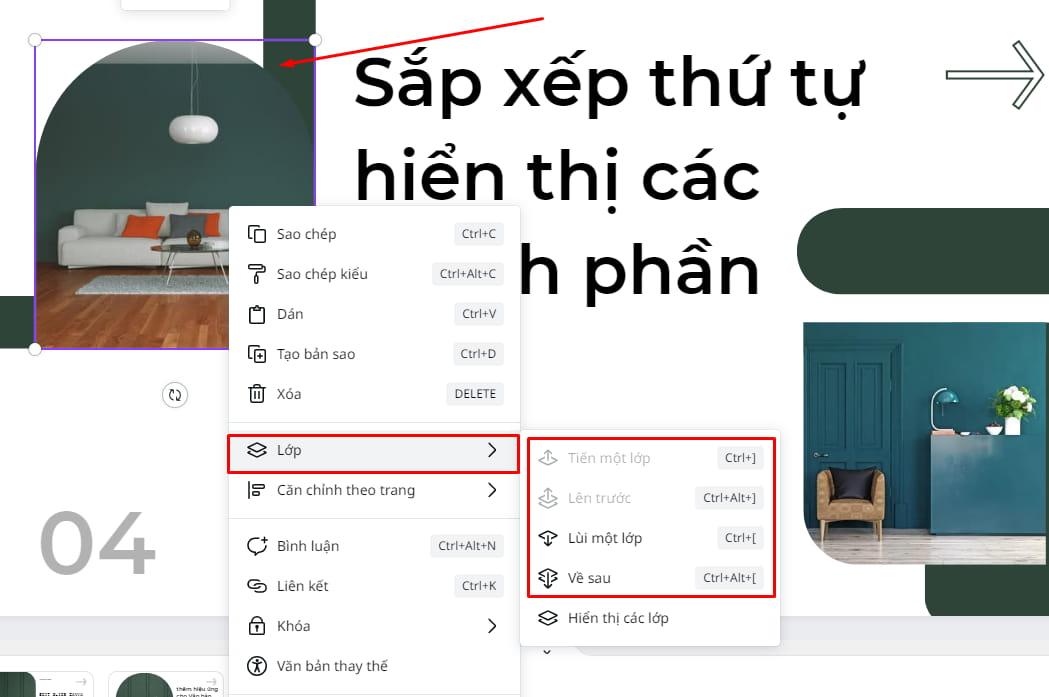 Thay đổi thứ tự hiển thị của các thành phần trong 1 trang slide