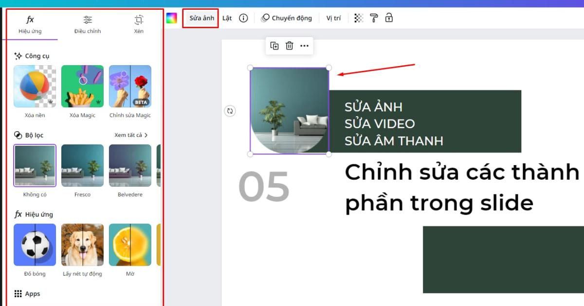 Chỉnh sửa các thành phần trong slide trên Canva