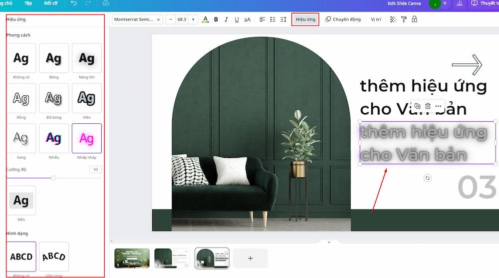 Cách làm PowerPoint trên Canva với công cụ Thêm hiệu ứng
