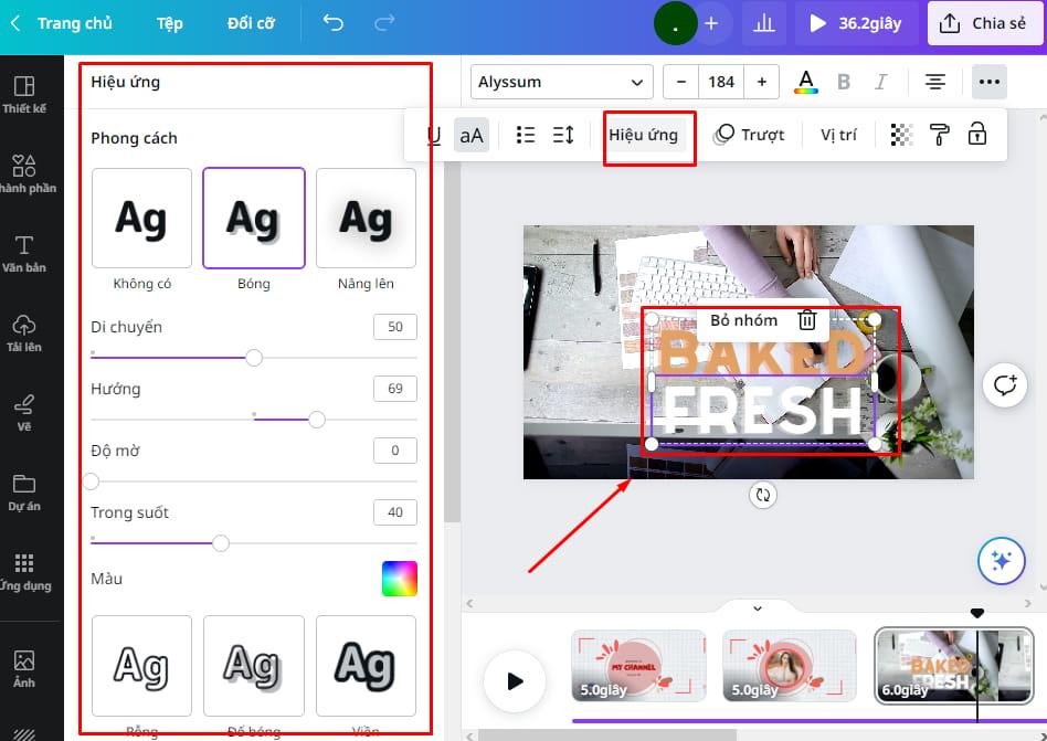 Thêm hiệu ứng và chuyển động cho Văn bản