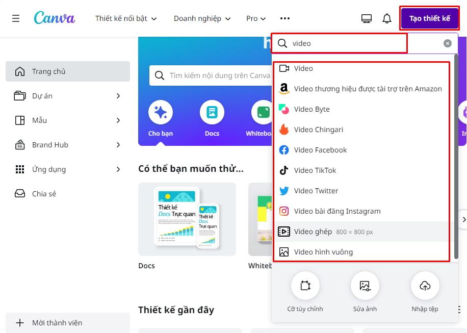 Tạo thiết kế video mới