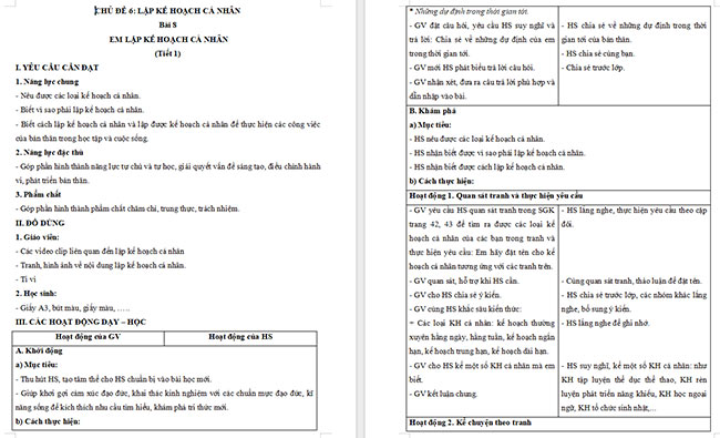 Giáo án Đạo đức 5 Em lập kế hoạch cá nhân