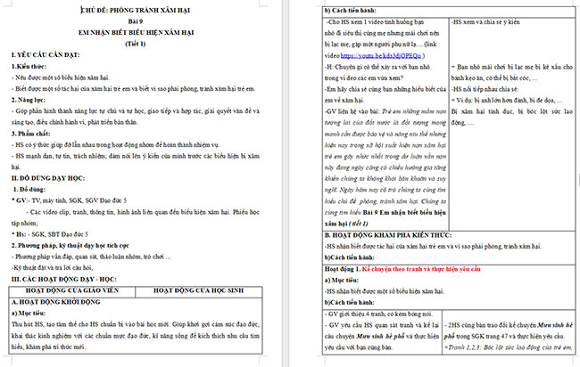 Giáo án Đạo đức 5 Em nhận biết biểu hiện xâm hại