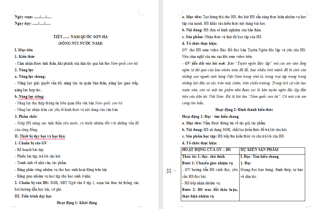 Ngữ văn 8 Bài 3: Nam quốc sơn hà