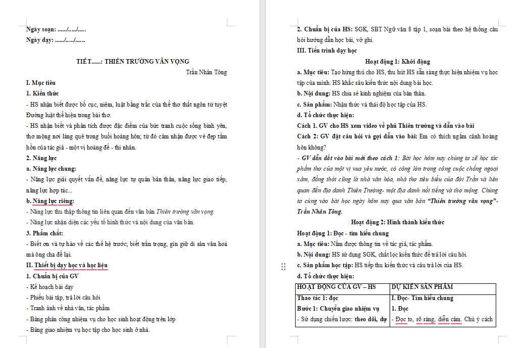Giáo án PowerPoint Ngữ văn 8 Bài 2: Thiên Trường vãn vọng