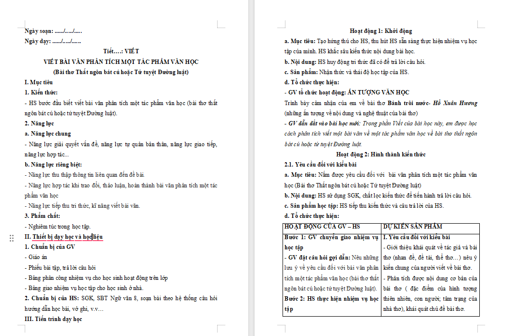 Giáo án PowerPoint Ngữ văn 8 Bài 2: Viết bài văn phân tích một tác phẩm văn học