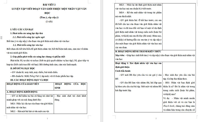 Giáo án Tiếng Việt 5 Luyện tập viết đoạn văn giới thiệu một nhân vật văn học (Tìm ý, sắp xếp ý)