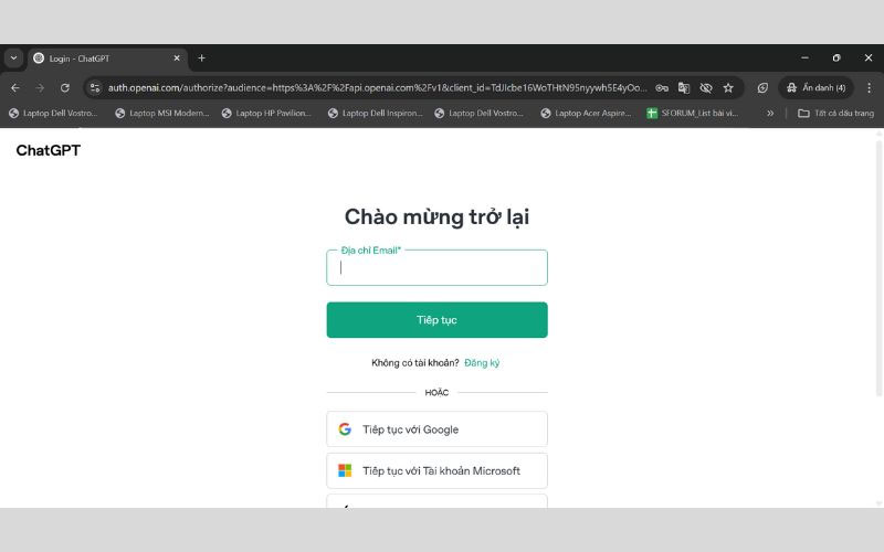  Đăng nhập vào ChatGPT-4o 