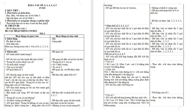 Giáo án Toán 1 Bài 1: Các số 0, 1, 2, 3, 4, 5