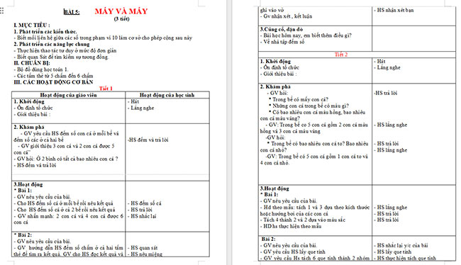 Giáo án Toán 1 Bài 5: Mấy và mấy