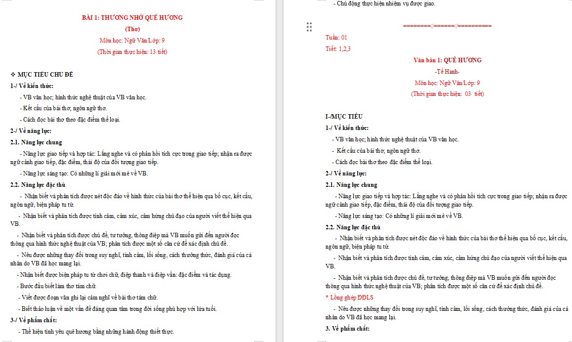 KHBD Ngữ văn 9 Bài Quê hương CTST