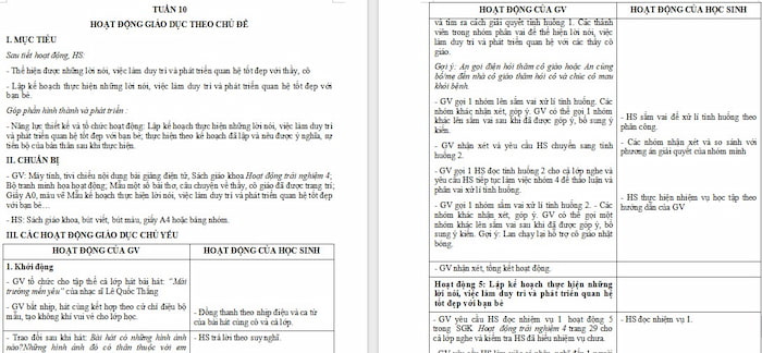 Giáo án Hoạt động trải nghiệm 4 Tuần 10