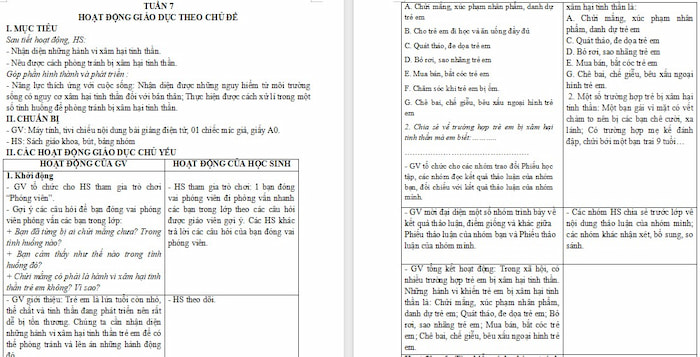 Giáo án Hoạt động trải nghiệm 4 Tuần 7