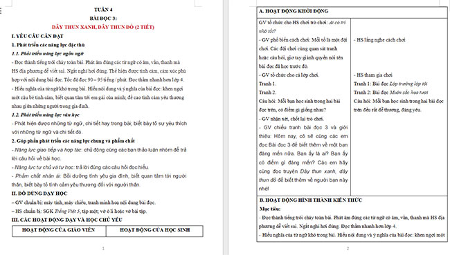 Giáo án Tiếng Việt 5 Dây thun xanh, dây thun đỏ