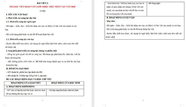 Giáo án Tiếng Việt 5 Trả bài viết đoạn văn giới thiệu một nhân vật văn học