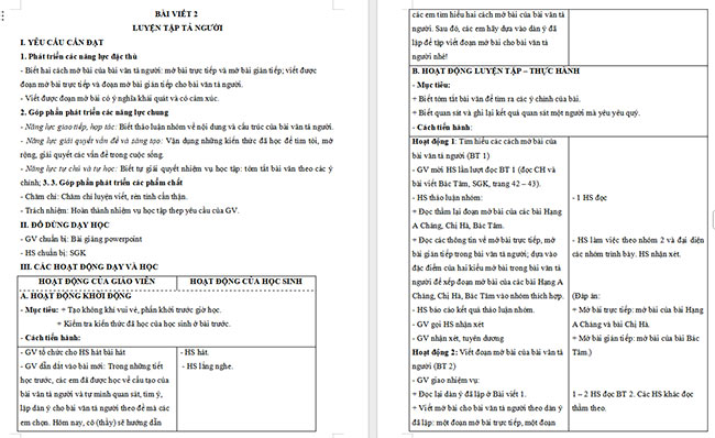 Giáo án Tiếng Việt 5 Luyện tập tả người (Viết mở bài)