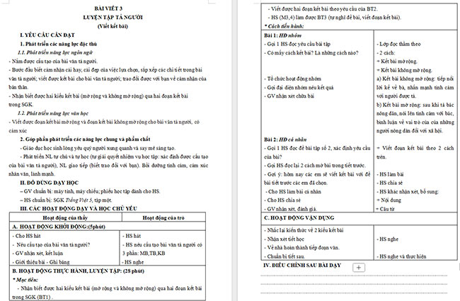 Giáo án Tiếng Việt 5 Luyện tập tả người (Viết kết bài)