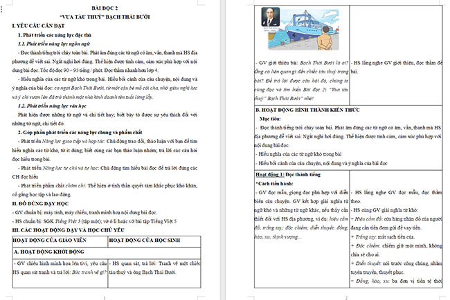 Giáo án Tiếng Việt 5 “Vua tàu thuỷ” Bạch Thái Bưởi