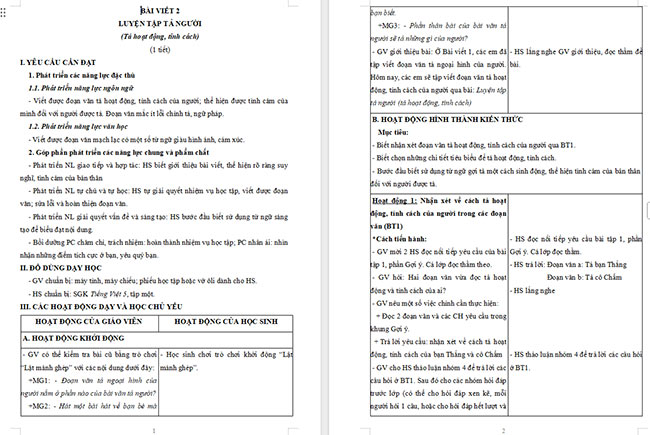Giáo án Tiếng Việt 5 Luyện tập tả người (Tả hoạt động, tính cách)