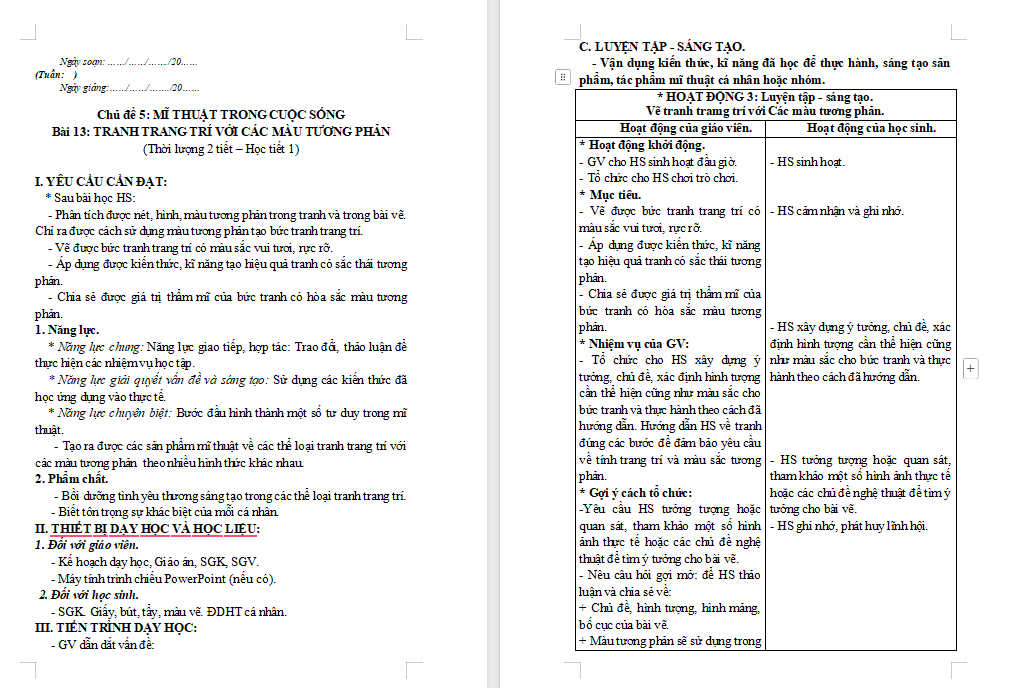 Mĩ thuật 8 Bài 13: Tranh trang trí với màu tương phản